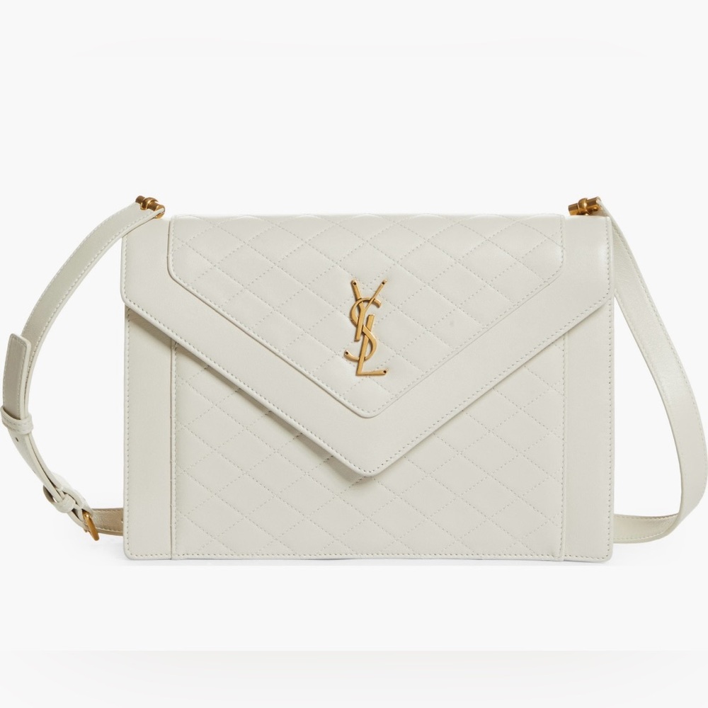 Saint Laurent Gaby Quilted Leather Shoulder Bag Crema Soft White New NWT YSL